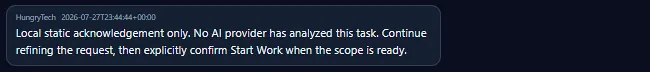 Command Center confirmation message requiring a person to approve the scope before work begins